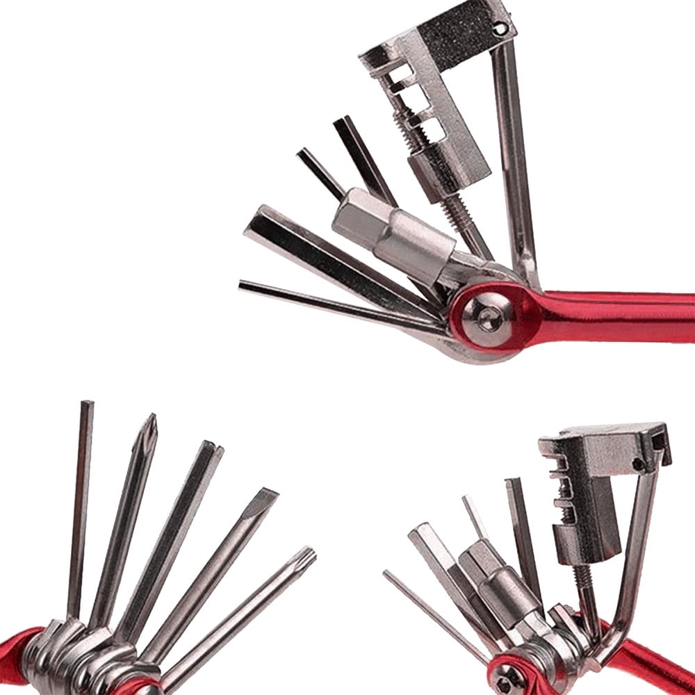 11-in-1 Bicycle Repair Tool Set - Multi-Function Bike Repair Kit with Hex Spoke Wrench, Screwdriver, Compact Design, Blue, Gold, Red, Black, 4.8 x 7 cm - Essential for Quick Bike Fixes and Maintenance