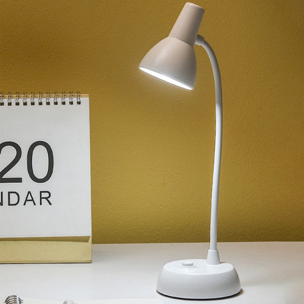 LED Desk Lamp with USB Charging Port, Auto Dimming Task Lamp, Flexible Gooseneck Table Light for Dorm Bedside, Adapter Include, White, Desk Lamp with Flexible Gooseneck Hose Neck White