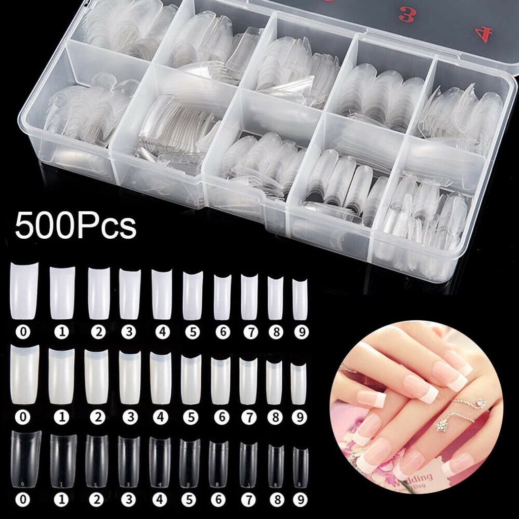 500PCS Half Cover False Nails Tips - Acrylic Nail Tips, Lady French Style Acrylic Artificial Tip Manicure with Box for Nail Tips Art Salons and Home DIY, Artificial False Nails Tips With Box