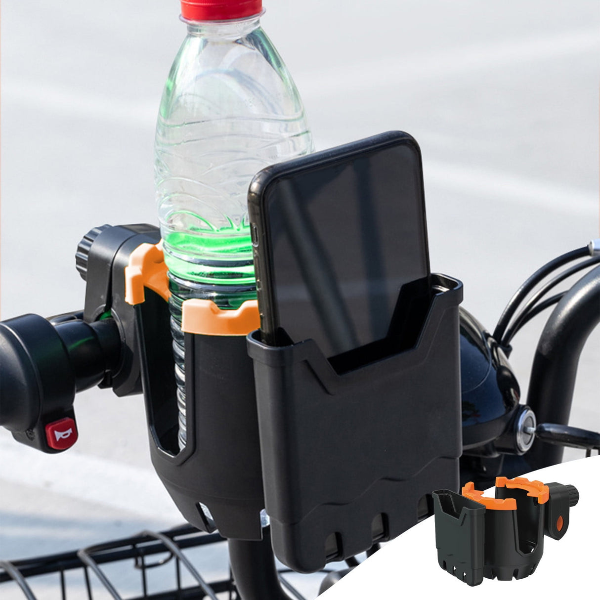 2-in-1 Adjustable Drink Holder,Universal Cup Holder with Cell Phone Holder,Large Diameter Design Bike Cup Holder for Wheelchair Walker Bike OG, Orange