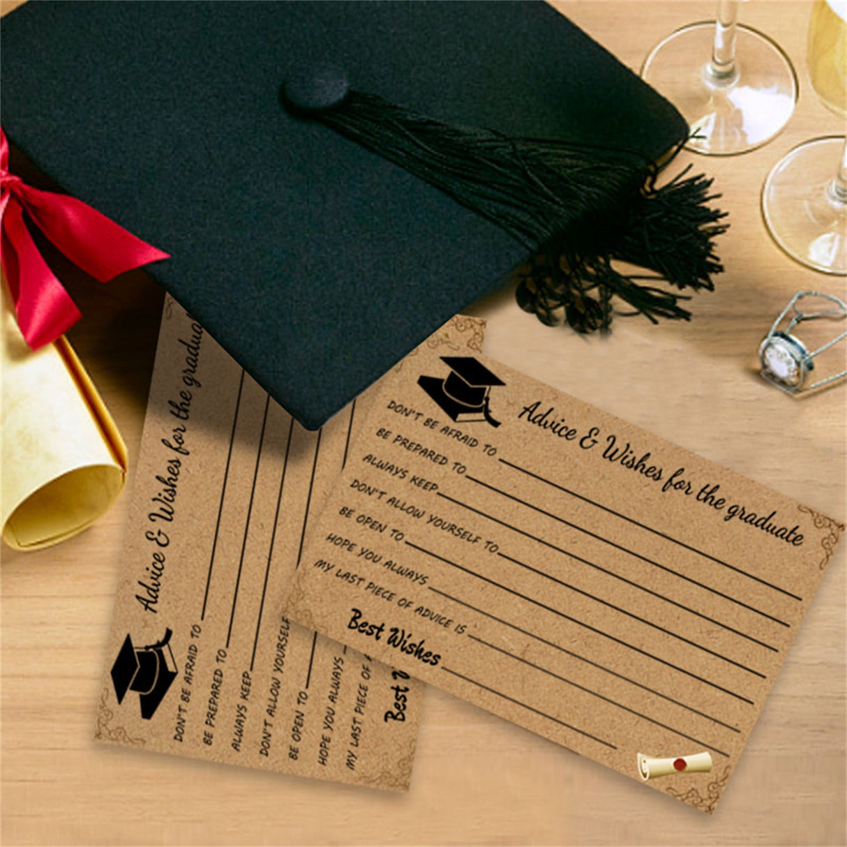 Graduation Advice And Well Wishes Cards For Graduates - Class Of Grad Cap & Diploma Fill-In Advice Cards For High School, College Grad Party Supplies (Retro Kraft Paper), 10 PCS, 6.1x4.13 6.1x4.13"*10 Coffee*10