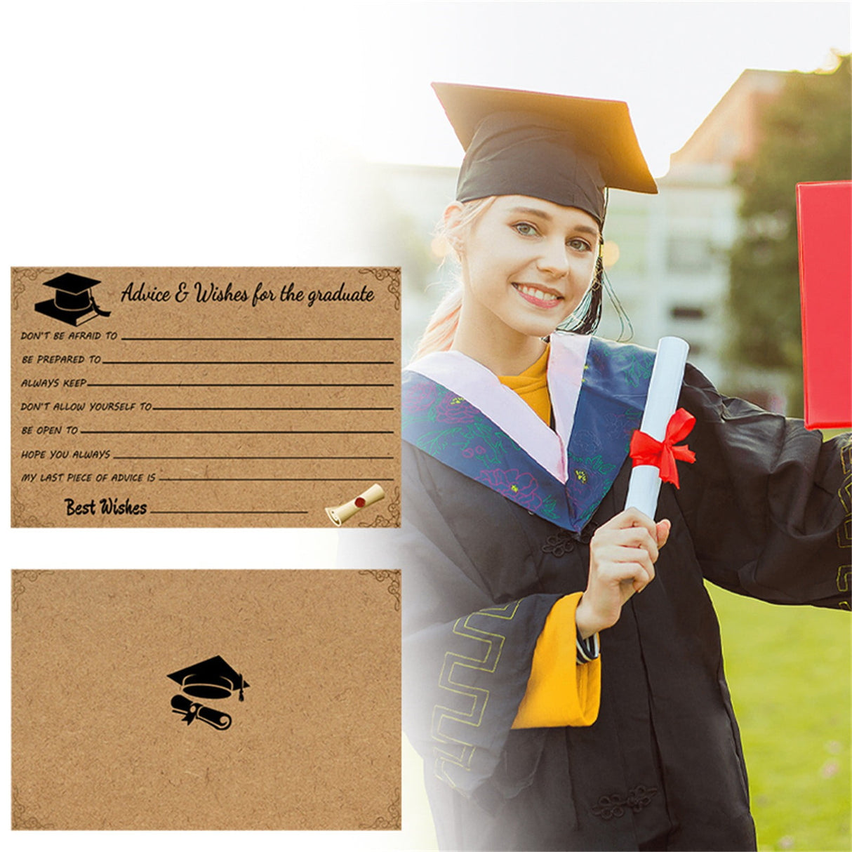 Graduation Advice And Well Wishes Cards For Graduates - Class Of Grad Cap & Diploma Fill-In Advice Cards For High School, College Grad Party Supplies (Retro Kraft Paper), 10 PCS, 6.1x4.13 6.1x4.13"*10 Coffee*10
