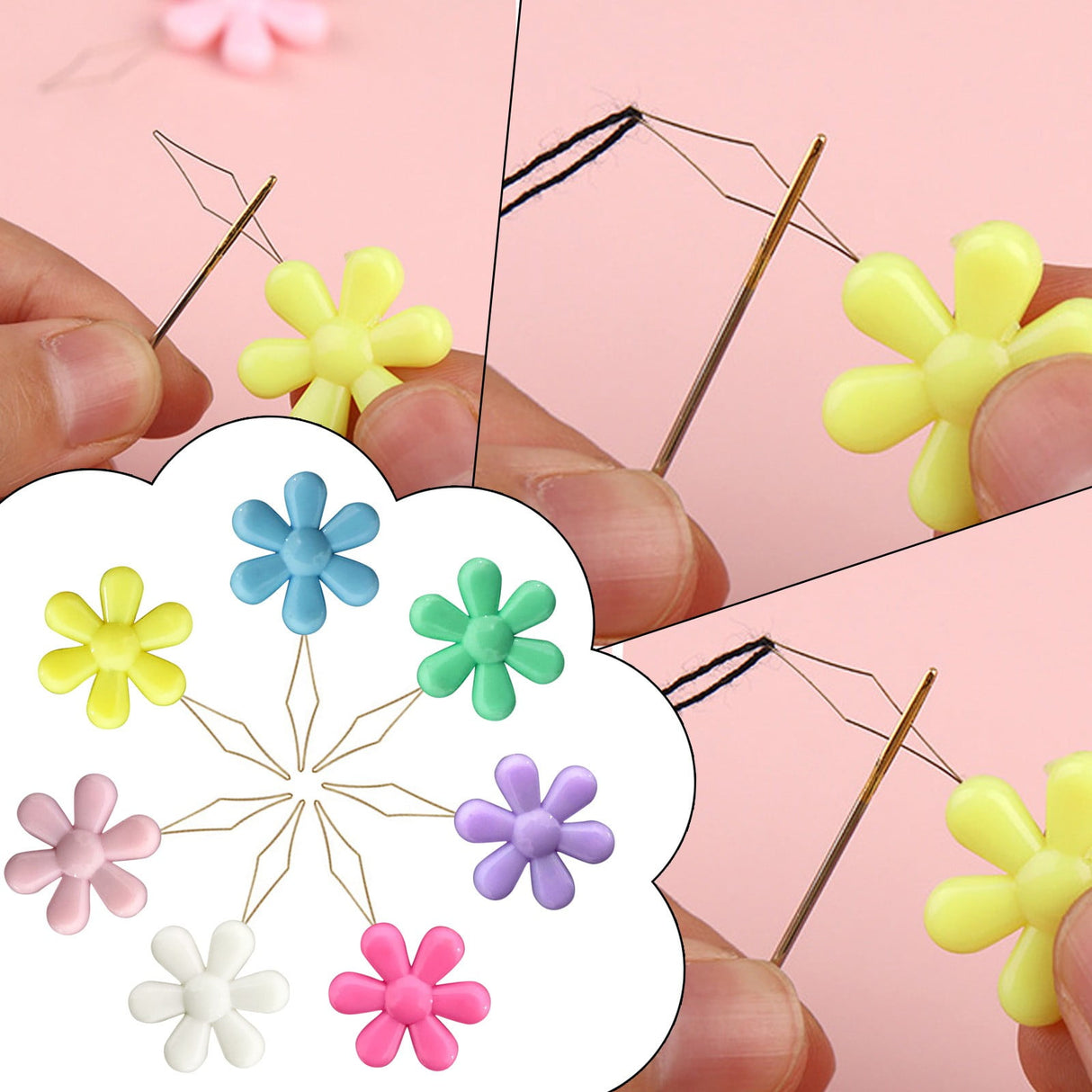 Embroidery Needle Threader Tool Plastic Flower Head Sewing Machine Needle Threader for Hand Sewing Cross Stitch Craft Knitting Quilting (Mix Colors) One Size Pink1