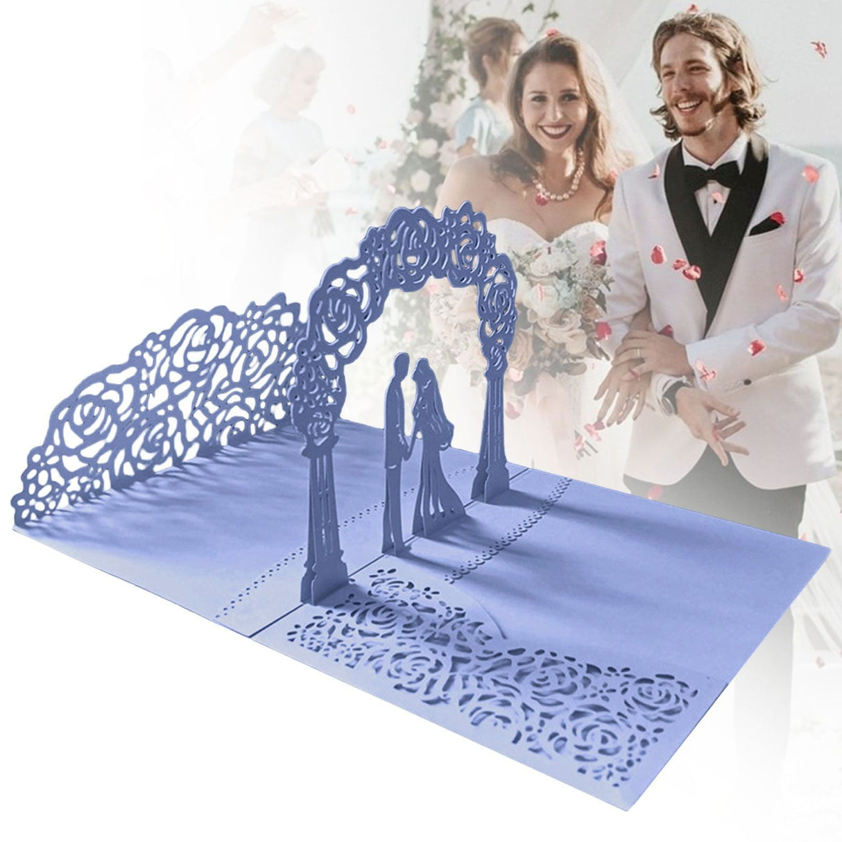 Wedding Cards for Bride and Groom - Pop-Up Congratulations Card with Money Holder for Cash Gift – Elegant Marriage Card for Son & Daughter in Law (Dark Blue) 5.12x7.09 5.12" x 7.09" Dark Blue