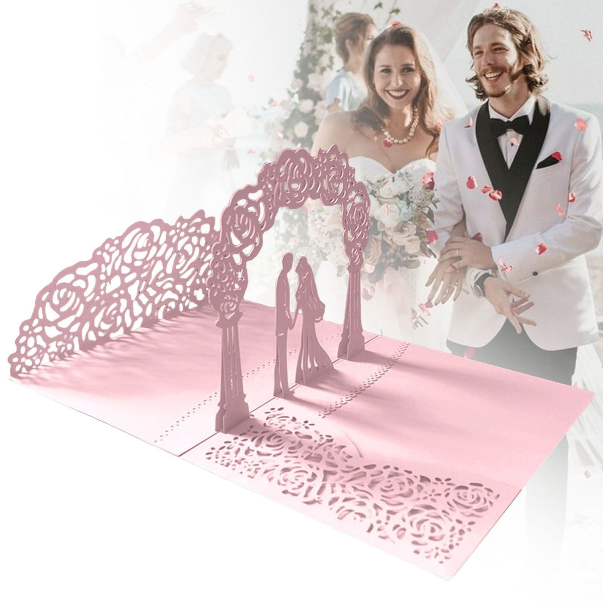 Wedding Cards for Bride and Groom - Pop-Up Congratulations Card with Money Holder for Cash Gift – Elegant Marriage Card for Son & Daughter in Law (Dark Blue) 5.12x7.09 5.12" x 7.09" White