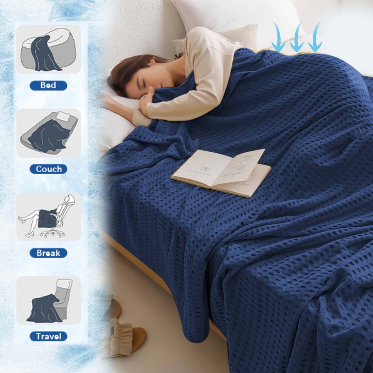 Lightweight Waffle Weave Blanket Queen Size, Breathable & Ultra Soft, 43.30"x 59.05" Soft & Cozy Thin Blanket, Perfect for Summer & Hot Sleepers, Bed, Home Decor - Mediterranea (Blue) 43.30" x 59.05" Blue