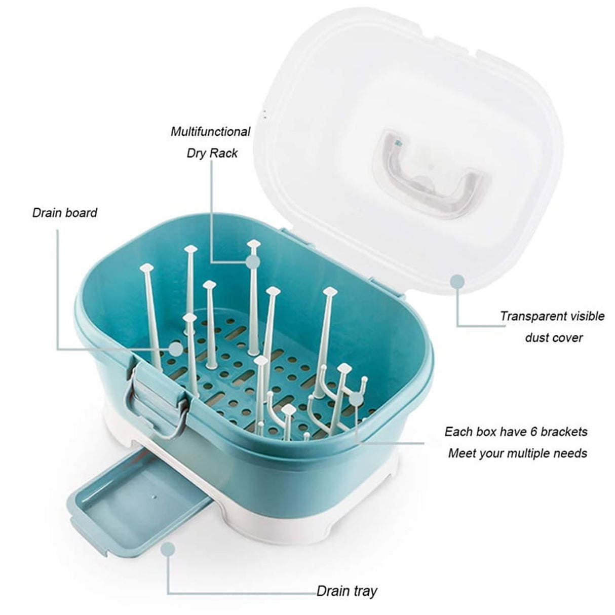 Baby Bottle Drying Rack Storage, Nursing Bottle Storage Box Organizer with Cover, Portable Kitchen Cabinet Organizer, High Capacity Bottle Dryer Holder for Bottles(Blue,11.81"Dx8.44"Wx8.85"H) Blue