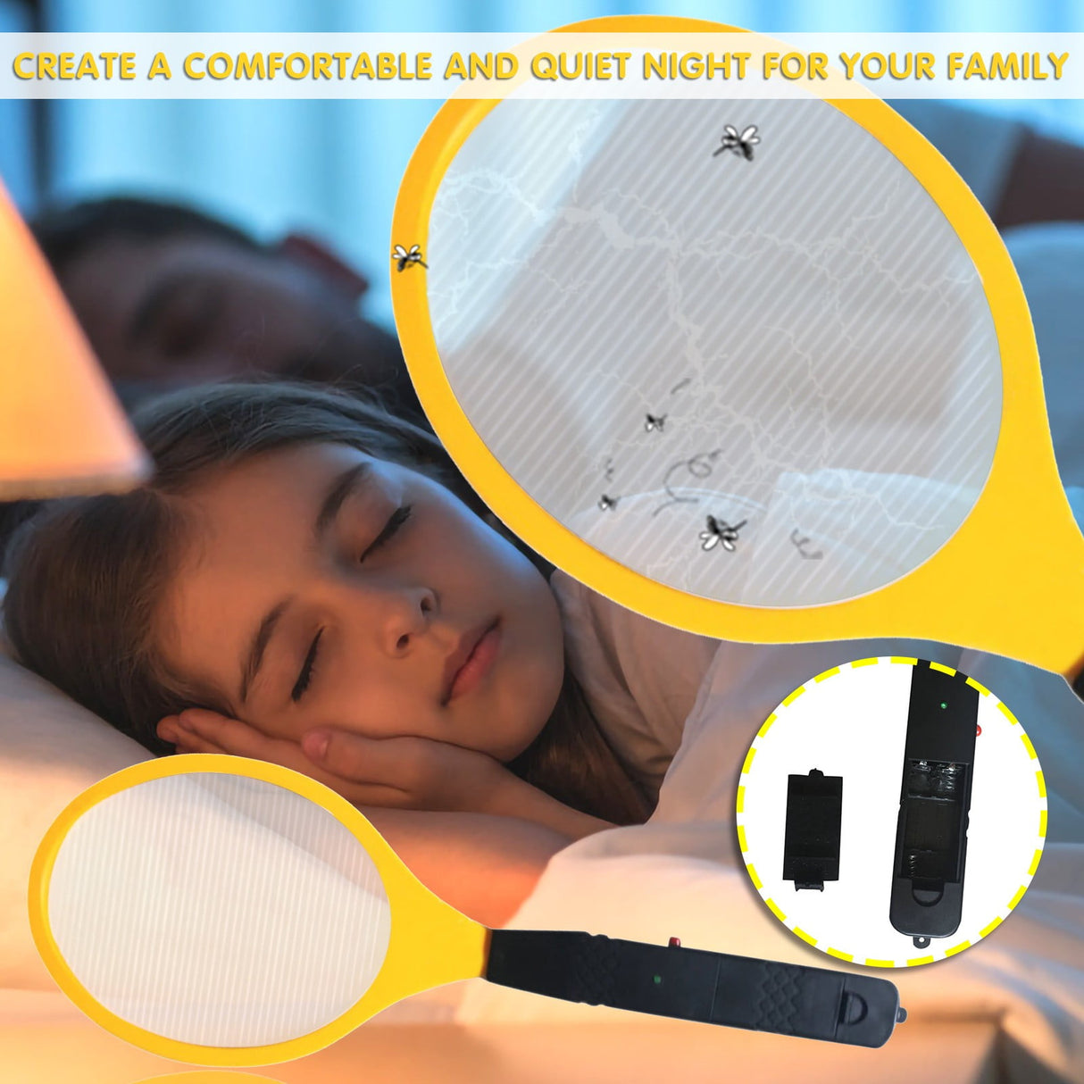 2 Pack Large Electric Mosquito Swatter Racket - Rechargeable Bug Zapper for Indoor Outdoor Use, Safety Mesh, Powerful Fly Killer, Ergonomic Handle Insect Pest Control (19x7.1in)