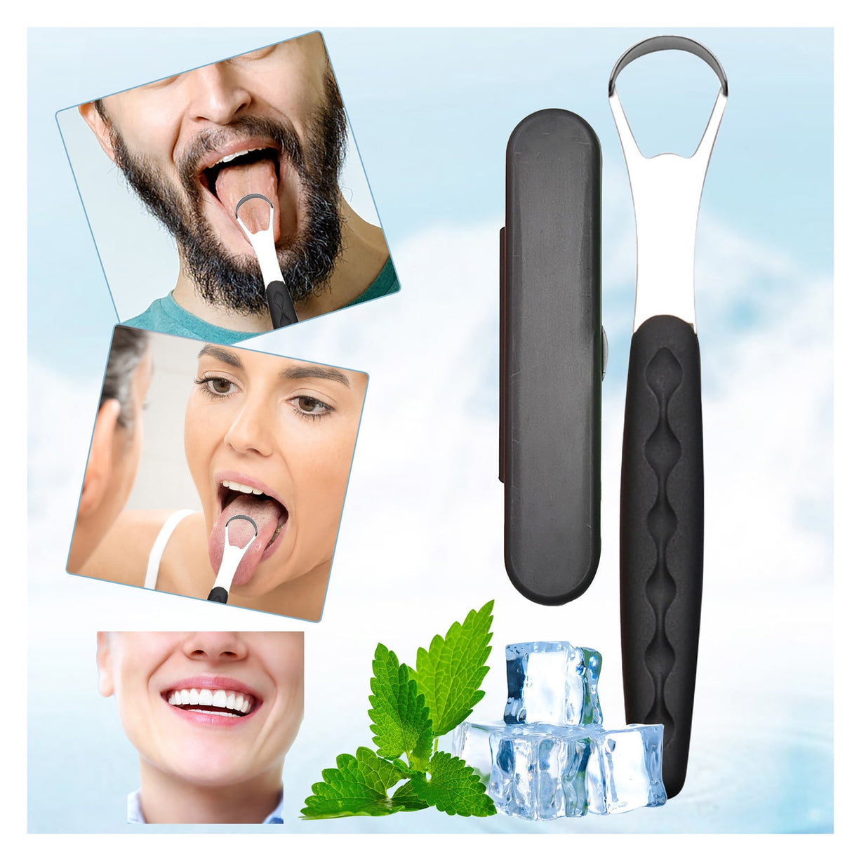 Tongue Scraper Cleaner 100% BPA Free Tongue Scrapers with Soft Handle for Adults, Kids, Healthy Oral Care, Easy to Use, Help Fight Bad Breath,with A Portable Travel Case-Black Black 1.18*0.98*6.1inch 1Pcs