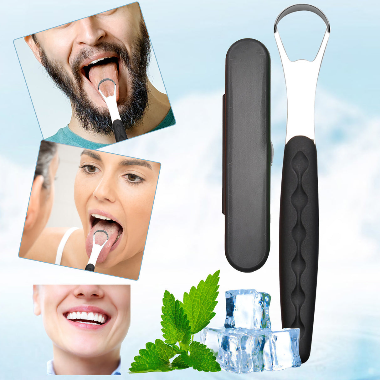 Tongue Scraper Cleaner 100% BPA Free Tongue Scrapers with Soft Handle for Adults, Kids, Healthy Oral Care, Easy to Use, Help Fight Bad Breath,with A Portable Travel Case-Black Black 1.18*0.98*6.1inch 1Pcs