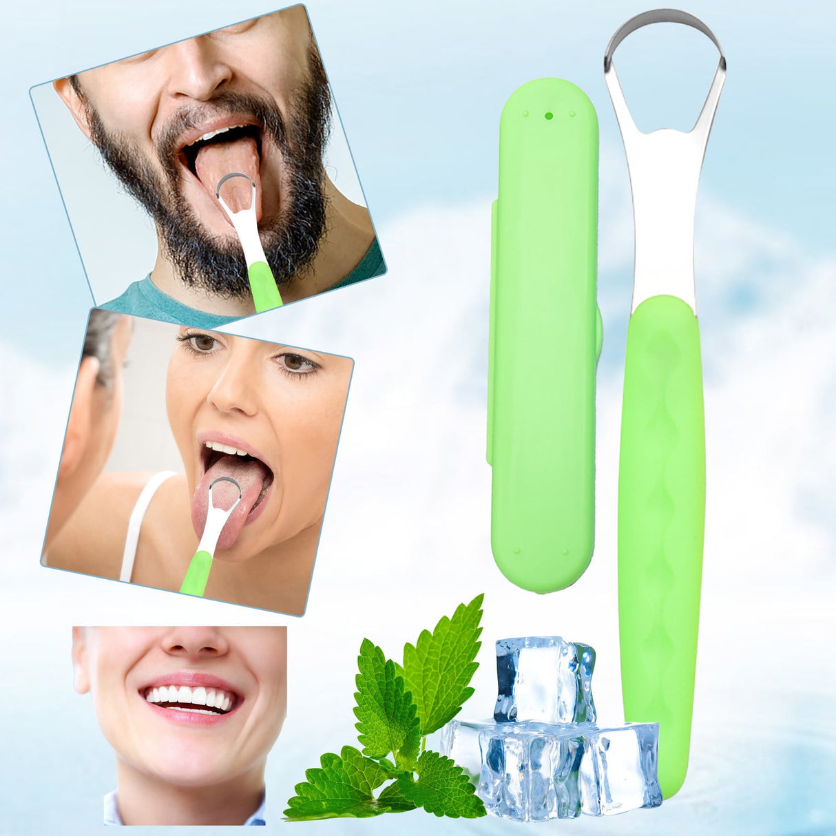Tongue Scraper Cleaner 100% BPA Free Tongue Scrapers with Soft Handle for Adults, Kids, Healthy Oral Care, Easy to Use, Help Fight Bad Breath,with A Portable Travel Case-Black Green 1.18*0.98*6.1inch 1Pcs