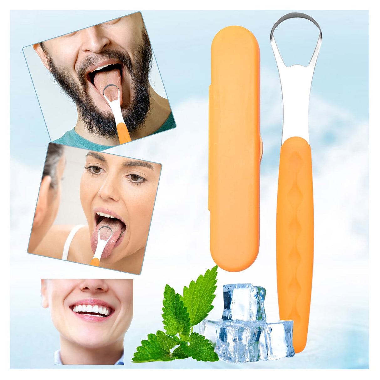 Tongue Scraper Cleaner 100% BPA Free Tongue Scrapers with Soft Handle for Adults, Kids, Healthy Oral Care, Easy to Use, Help Fight Bad Breath,with A Portable Travel Case-Black Orange 1.18*0.98*6.1inch 1Pcs