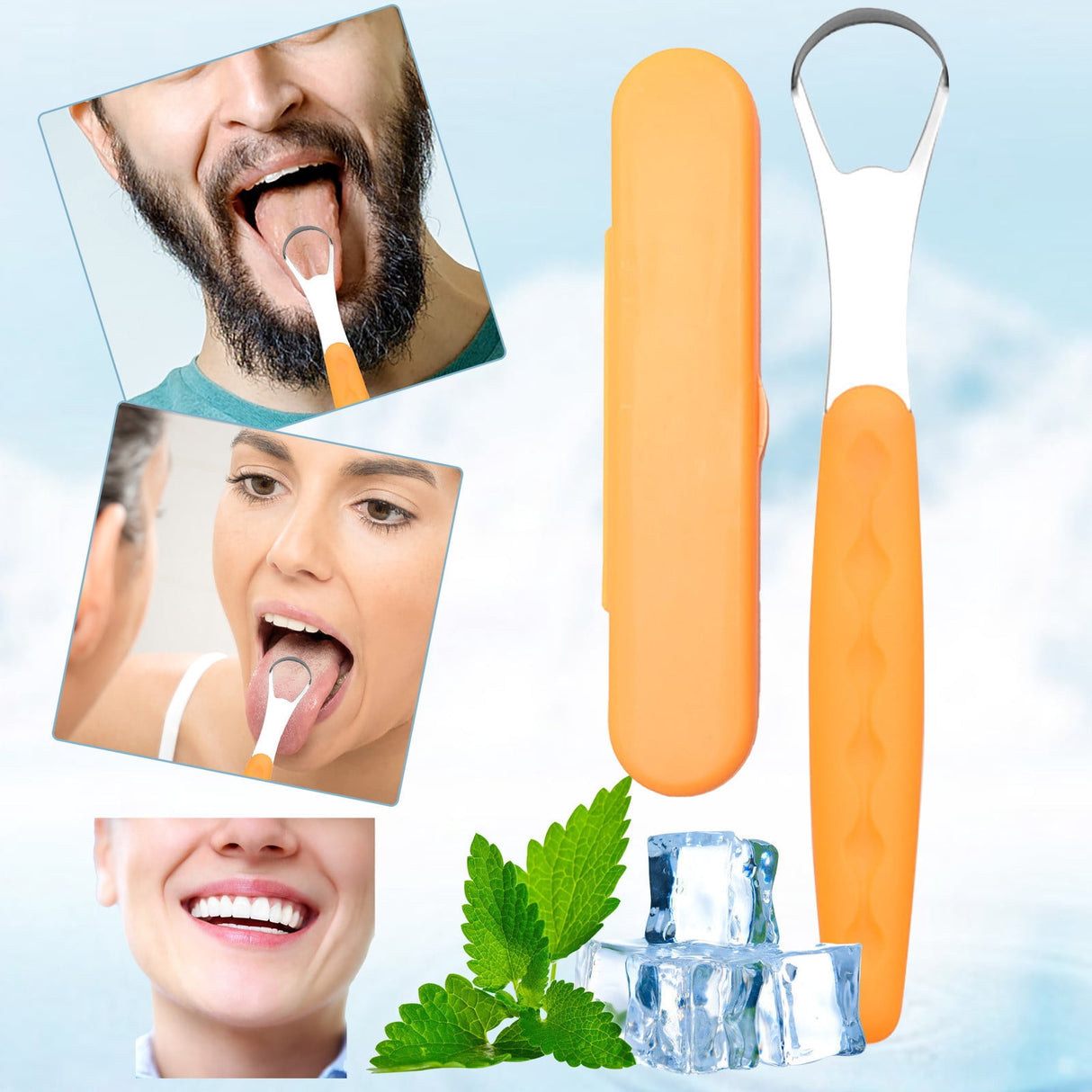 Tongue Scraper Cleaner 100% BPA Free Tongue Scrapers with Soft Handle for Adults, Kids, Healthy Oral Care, Easy to Use, Help Fight Bad Breath,with A Portable Travel Case-Black Orange 1.18*0.98*6.1inch 1Pcs