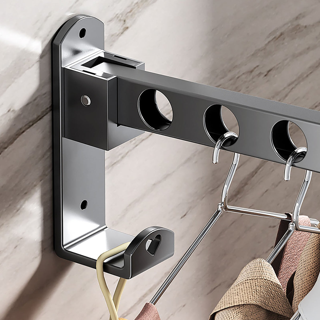 Retractable Folding Wall Hanger, Folding Clothes Hanger Rack, Clothes Storage Organizer, Laundry Hanger, Sturdy Hanging Dryer Rack Clothes Hooks of Metal (Matte Grey) 4.81x1.18x9.84 4.81" x 1.18" x 9.84" Black2