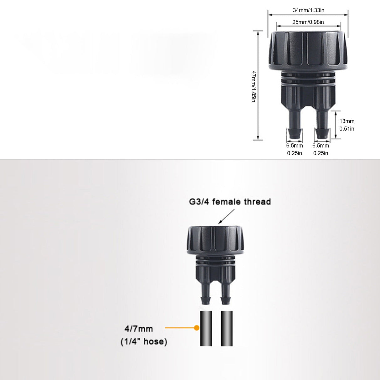 Drip Irrigation Hose Adapters, 1/4 Inch Drip Irrigation Tubing x 3/4 FHT Heavy Duty Swivel Garden Faucet Connectors with Lock Barbed for Drip Irrigation System, 1 Pcs, 1.81x1.33 1.85" x 1.33" Black2