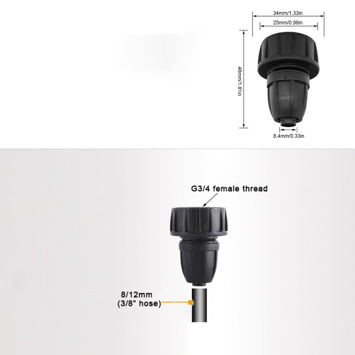 Drip Irrigation Hose Adapters, 1/4 Inch Drip Irrigation Tubing x 3/4 FHT Heavy Duty Swivel Garden Faucet Connectors with Lock Barbed for Drip Irrigation System, 1 Pcs, 1.81x1.33 1.81" x 1.33" Black3