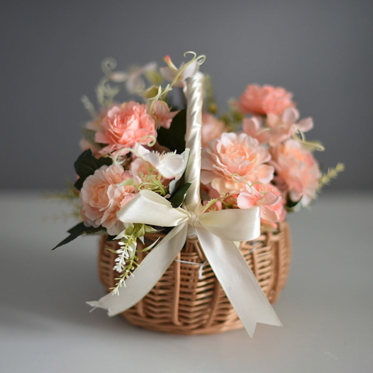 Wedding Flower Girl Basket, Wicker Rattan Flower Basket with Handle, Petal Basket Candy Storage Basket , Rattan Box Home Decoration, Khaki, 5.9x7.48 5.9" x 7.48" Khaki
