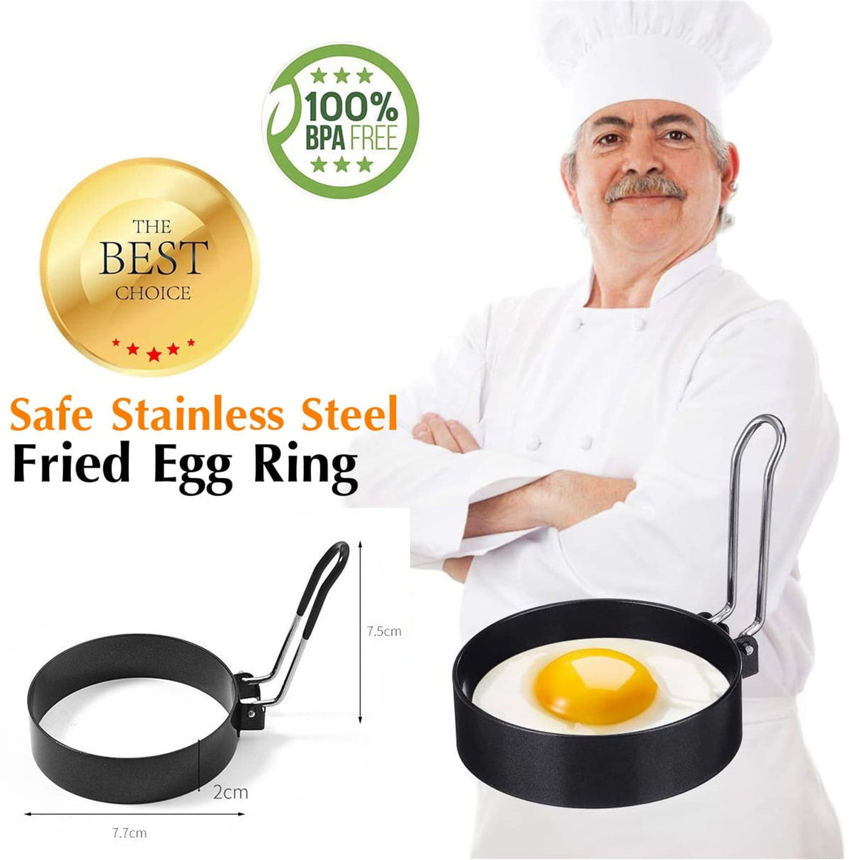 Egg Ring Pancake Ring, Heavy Duty Stainless Steel Fried Egg Molds, Non Stick Griddle Pancake Shapers with Handle for Breakfast Omelette Sandwich, 3.03Inches 3.03" Black
