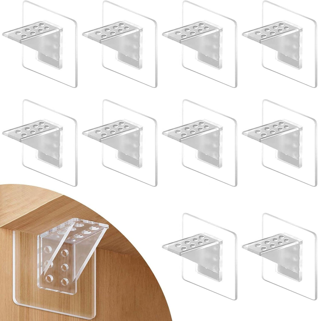 Adhesive Shelf Bracket, Double Row Thickened and Reinforced Design, Heavy Duty Punch Free Shelf Support Pegs for Shelves Kitchen Cabinet Book Closet (Clear/1 Pack) 5.91x2.76 2.76" x 2.76" Clear