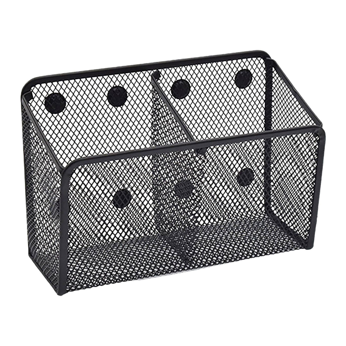 Magnetic Pen Holder, Heavy Duty 2 Slot Mesh Pencil & Marker Organizer for Desk, Extra Strong Magnets for Locker, Refrigerator, Dry Erase Board, Whiteboard Storage Solution, 7.28x2.68x4.92 7.28" x 2.68" x 4.92" Black