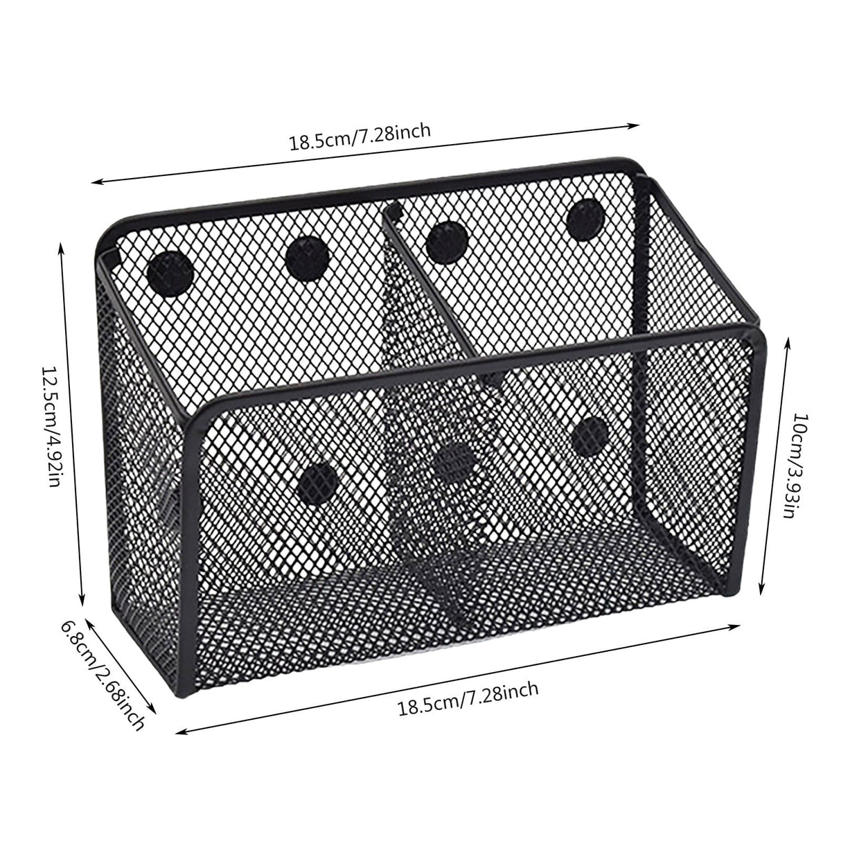 Magnetic Pen Holder, Heavy Duty 2 Slot Mesh Pencil & Marker Organizer for Desk, Extra Strong Magnets for Locker, Refrigerator, Dry Erase Board, Whiteboard Storage Solution, 7.28x2.68x4.92 7.28" x 2.68" x 4.92" Black
