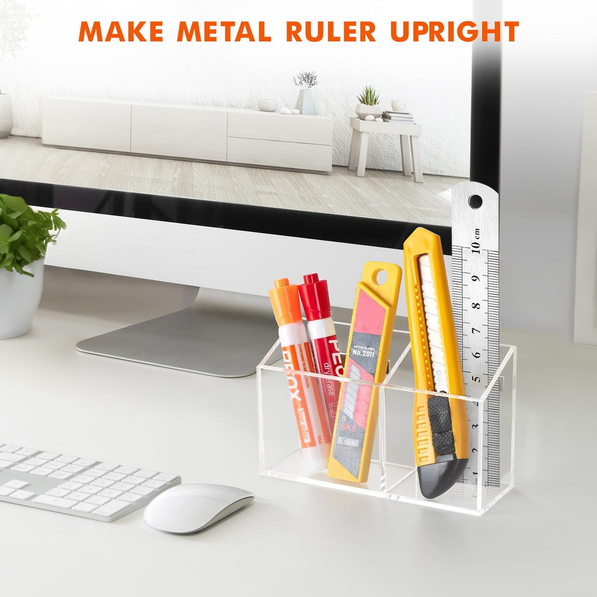 Magnetic Pen Holder, Heavy Duty 2 Slot Mesh Pencil & Marker Organizer for Desk, Extra Strong Magnets for Locker, Refrigerator, Dry Erase Board, Whiteboard Storage Solution, 7.28x2.68x4.92 5.9" x 2.0" x 3.5" Clear