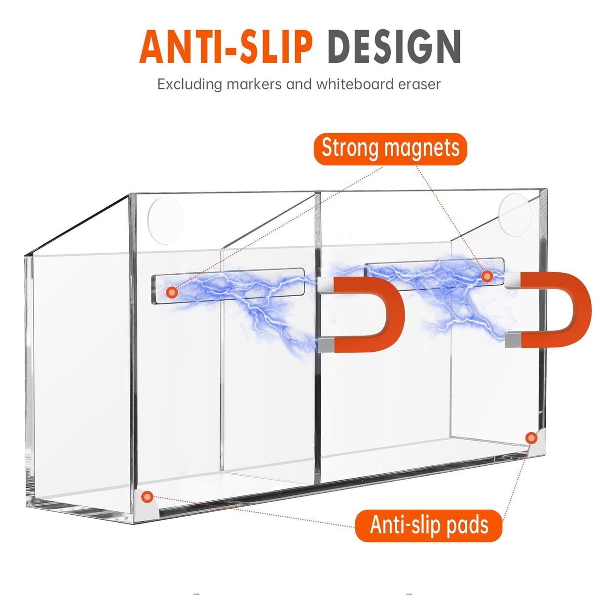 Magnetic Pen Holder, Heavy Duty 2 Slot Mesh Pencil & Marker Organizer for Desk, Extra Strong Magnets for Locker, Refrigerator, Dry Erase Board, Whiteboard Storage Solution, 7.28x2.68x4.92 5.9" x 2.0" x 3.5" Clear