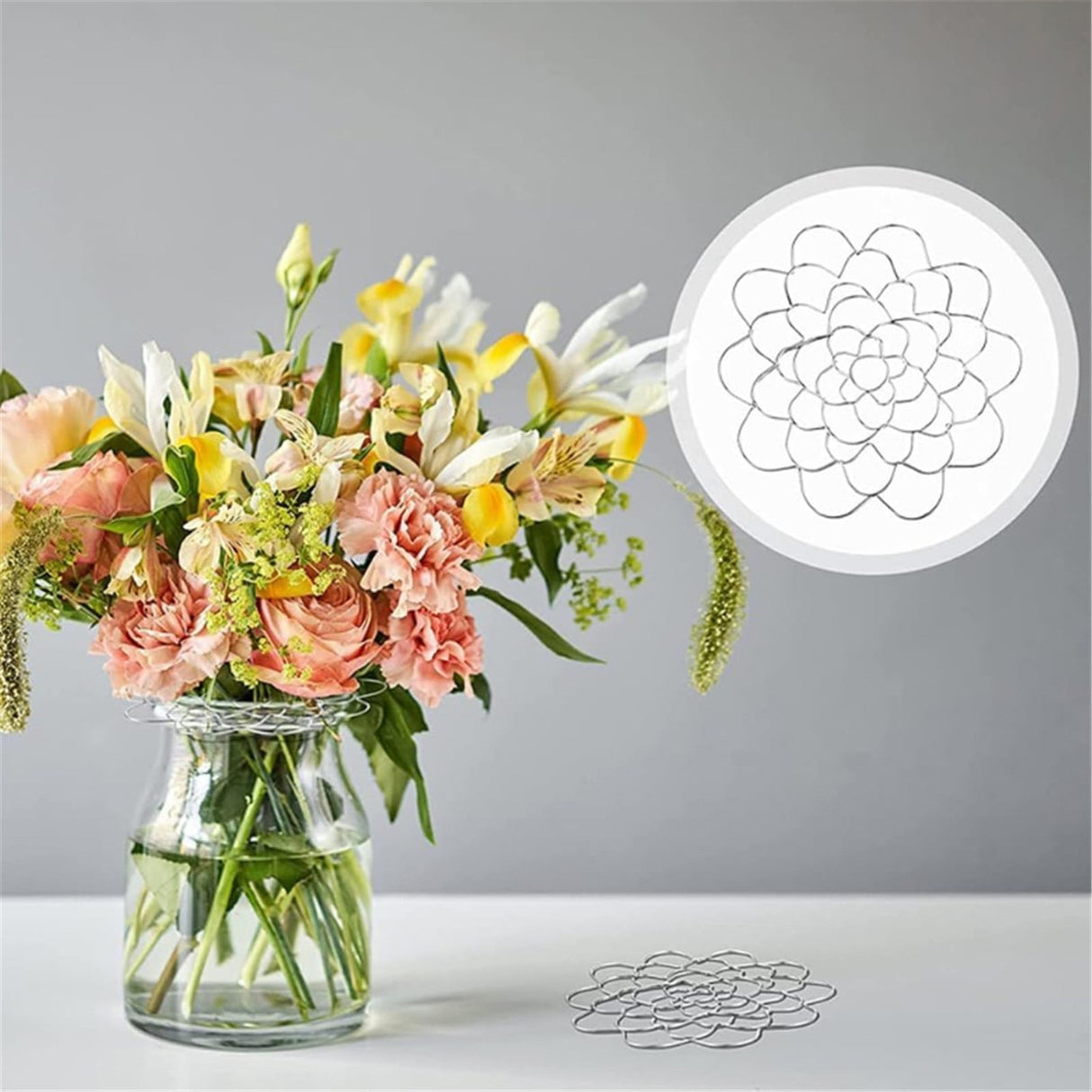 Stainless Steel Flower Arranger Frog, Wire Flower Arrangement Holder, Round Floral Lid Organizer Grid Tool, for Floral Plant Vase Stems Bouquets Fixation, Gold, 4 Inches 4" Silver