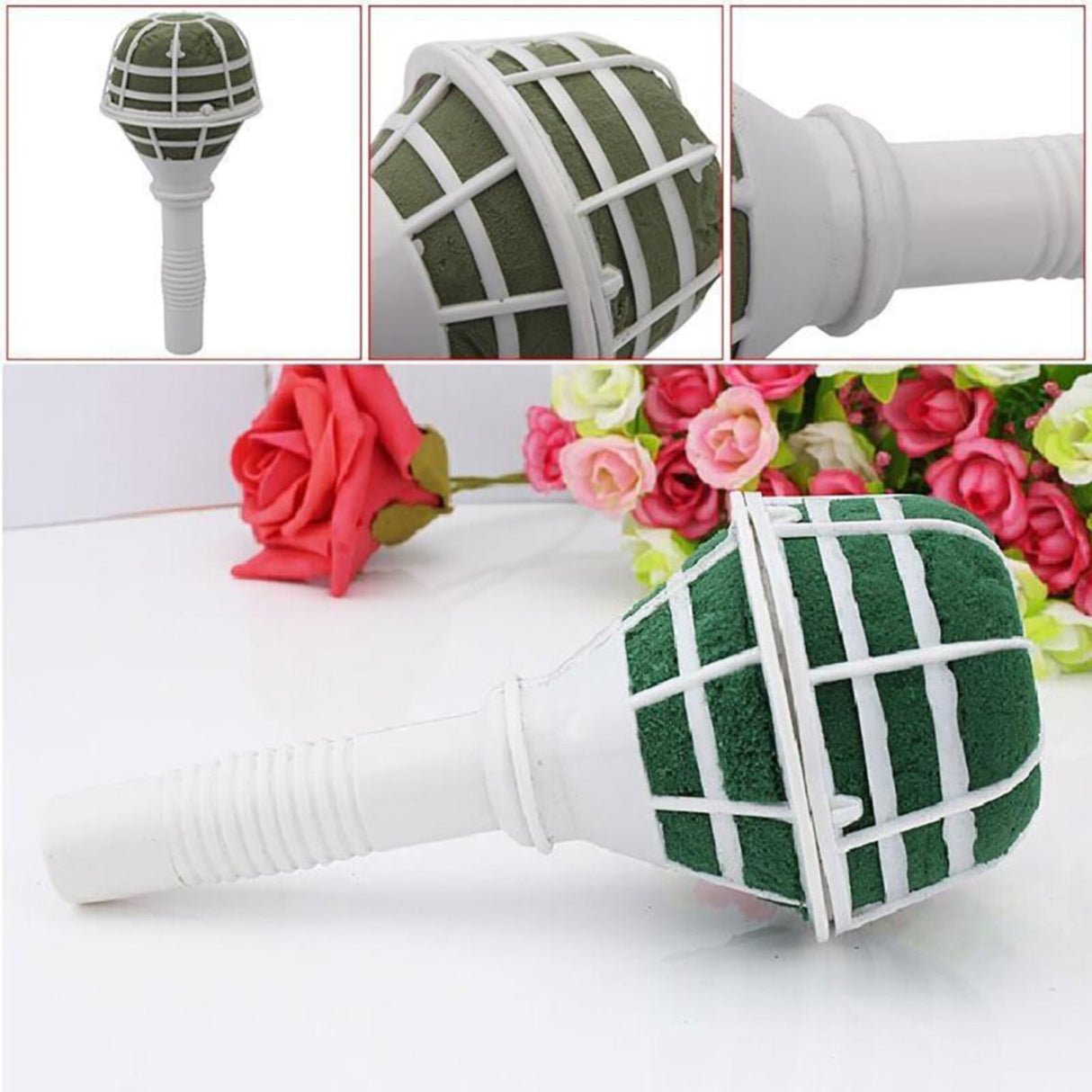 Bouquet Holder, DIY Wedding Foam Bouquet Handle Bridal Floral Fresh Artificial Flower Holder Decoration for Fresh And Artificial Flower, 1 Pcs, 3.34x7.08 3.34" x 7.08" White