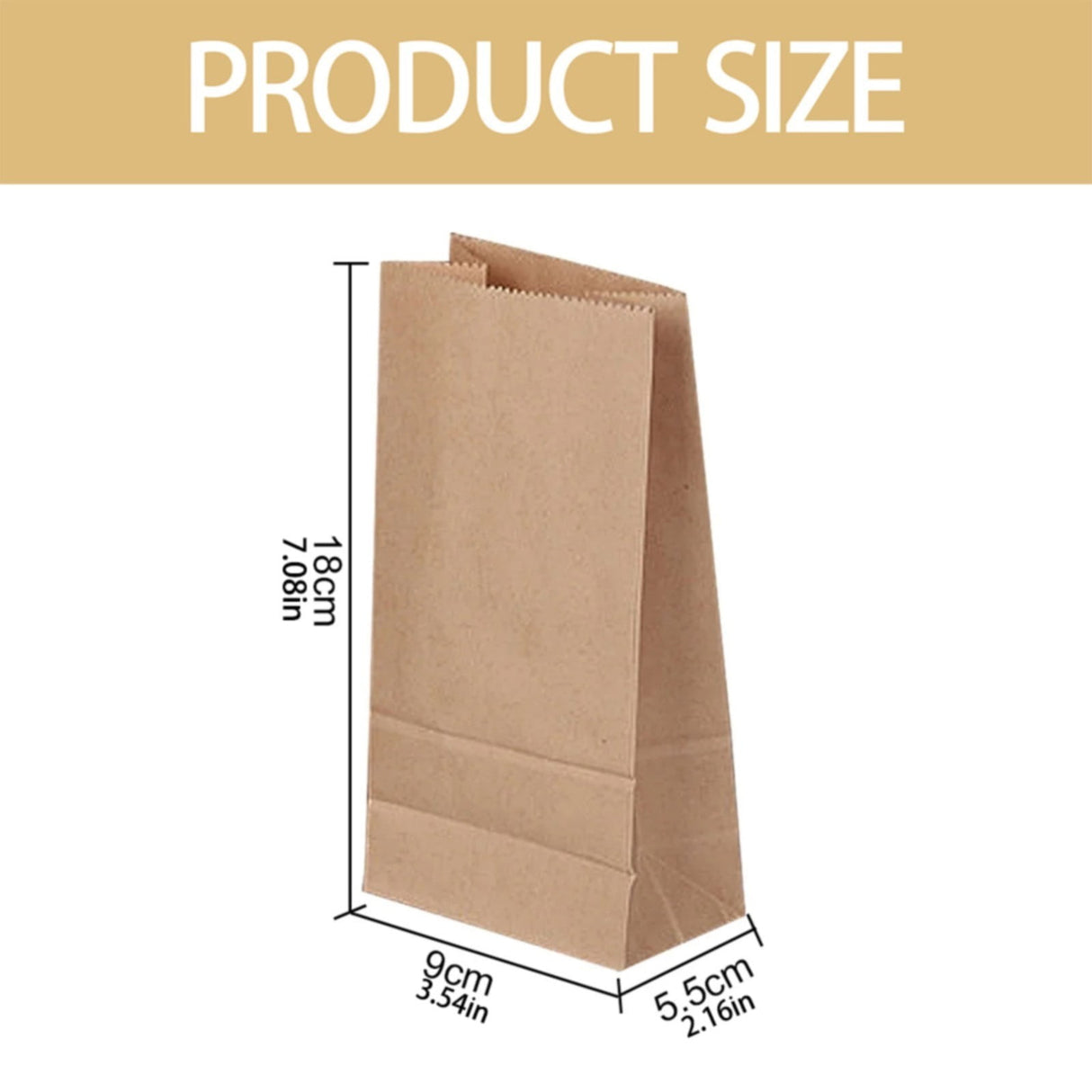 Paper Grocery Bags (50 Pcs Bulk) Heavy Duty Brown Paper Bag, Large Grocery Kraft Sacks, for Takeout, Restaurant, Retail, Shopping, 3.54x2.16x7.08 3.54" x 2.16" x 7.08" Khaki