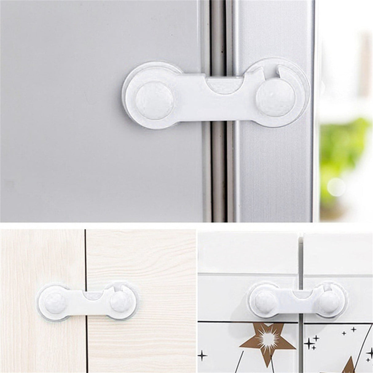 Cabinet Locks for Pet Safety, Plastic Latches with Adhesive for Drawer Cupboards Closet and Pantry Door, Fridge Lock for Protecting Dog and Cat, 2 Pcs, 3.74 Inches 3.74" White