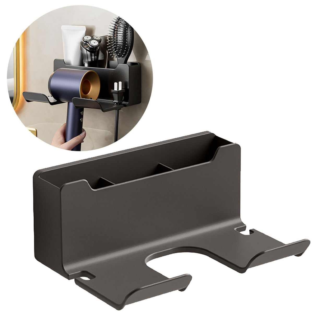 1 Pack Hair Dryer Holder, Wall Mount Self Adhesive Waterproof Blow Dryer Rack Storage Organizer Hanger, Compatible with Most Hair Blower Appliance, Curling Iron, Straightener(Z2-White) Z2-Grey