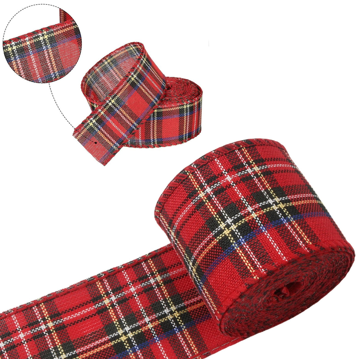 Christmas Red Plaid Ribbon,Wired Edge Wrapping Ribbons,Plaid Christmas Ribbon,Christmas Decorations,Tartan Decor For Gift Wrapping Xmas Crafts Wreath Diy Making Supplies Bow Decorations Red