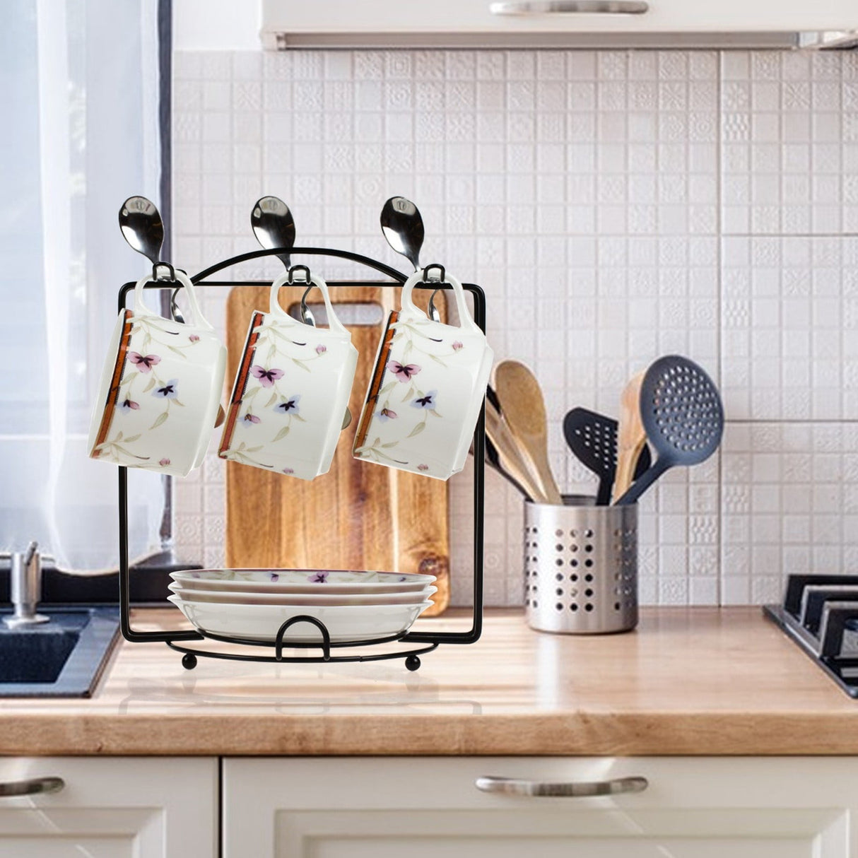 Under Cabinet Storage Mug Hooks, Under Cabinet Utensil Holder Hanger Hook, Double Sided Utensil Racks Coffee Mug Holder for Kitchen Storage, 12 Hooks, 10.03x3.15x2.75 7.3" x 6.7" x 8.2" Silver