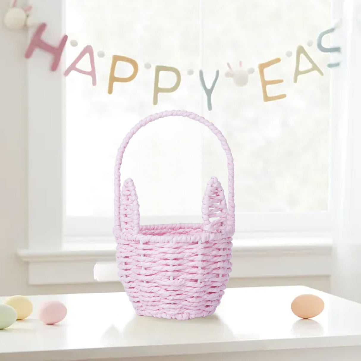 Oval Stackable Plastic Wicker Serving Basket, Imitation Rattan for Bread Fruit Vegetable, Kitchen Restaurant Indoor Outdoor, 12.4 x 20.8 cm, White