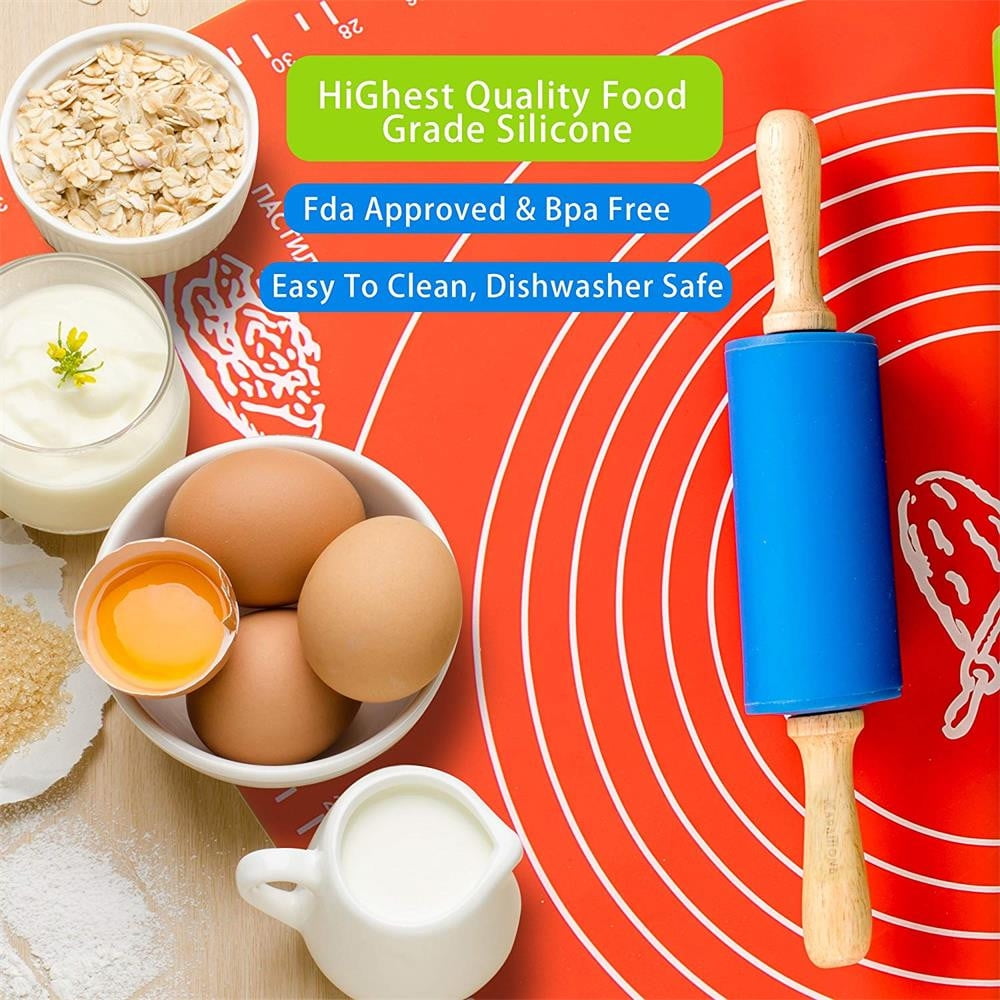Mini Silicone Rolling Pin, Small Dough Roller with Wood Handle, Non-stick Rolling Pins with Handle, for Craft Kitchen Dough Cookie Pastry Fondant Cake, 1 Pcs, 8.86 Inches 8.86" Orange*1