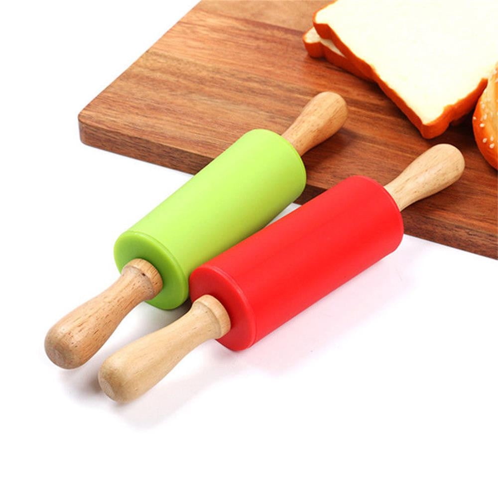 Mini Silicone Rolling Pin, Small Dough Roller with Wood Handle, Non-stick Rolling Pins with Handle, for Craft Kitchen Dough Cookie Pastry Fondant Cake, 1 Pcs, 8.86 Inches 8.86" Orange*1