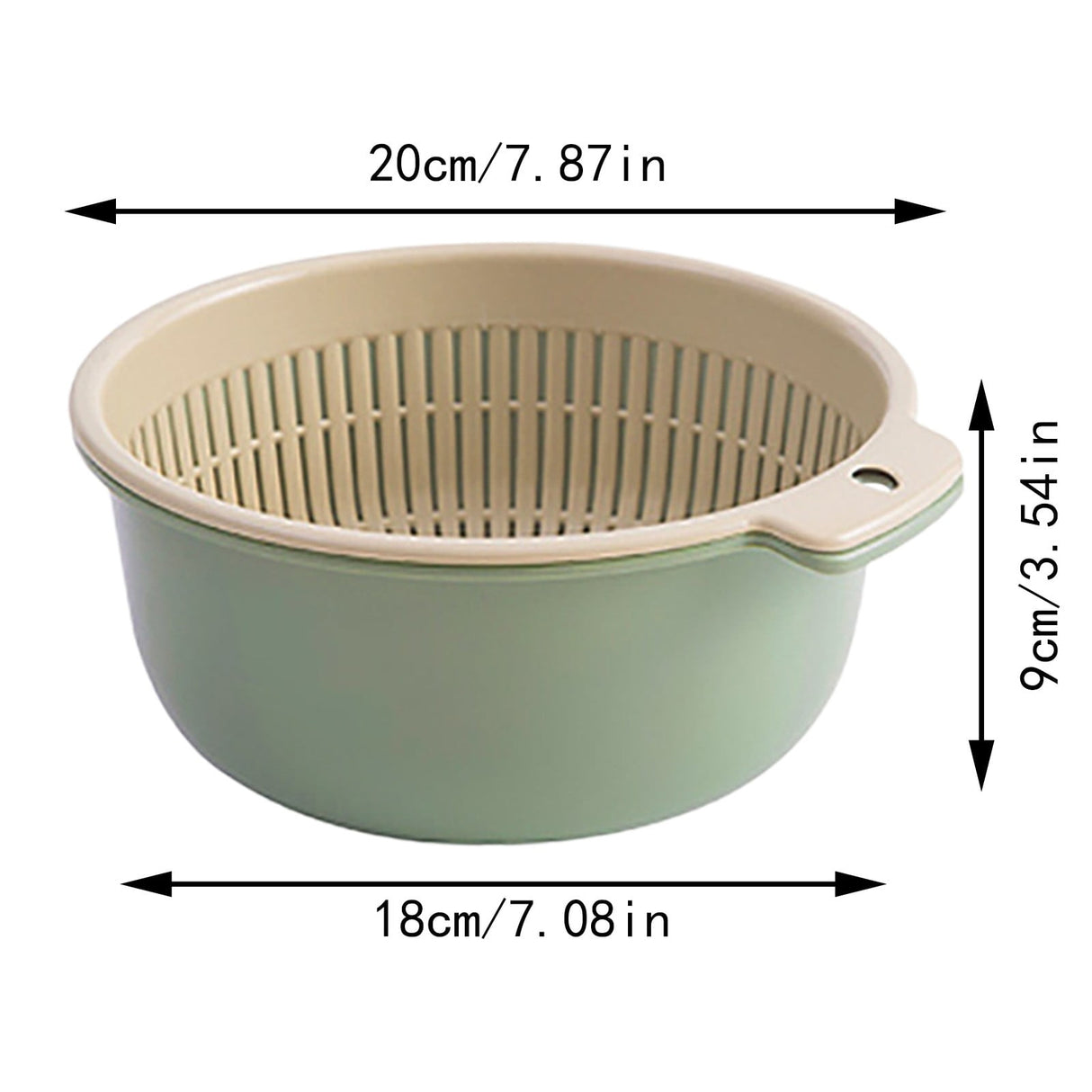 2 in 1 Kitchen Strainer Colander Bowls Set, Thickened Plastic Detachable Double Layer Drainage Basket Fruit Colander Draining Bowl Vegetable Washing Basket for Cleaning Washing, 7.87x3.54 7.87" x 3.54" Green