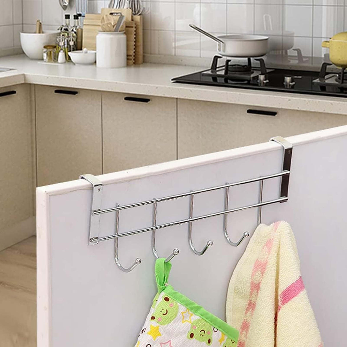 1 Piece Over The Door Hooks, Door Hanger, Over The Door Towel Rack, Door Coat Towel Hanger Door Coat Rack,No Drilling, White, 24.6 x 8.9 x 2 cm