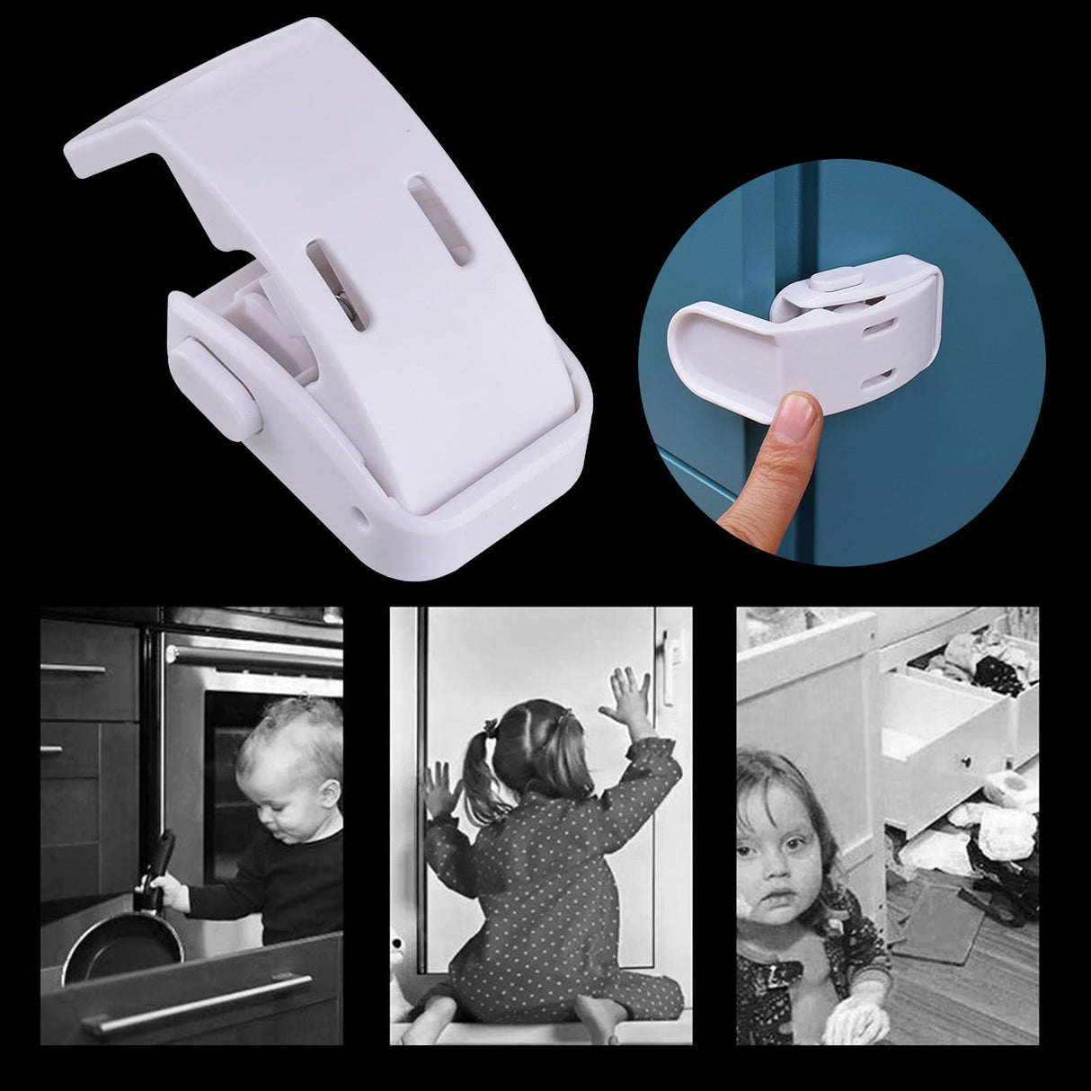 Drawer Locks Child Proofing, Child Proof Cabinet Locks For 0-12 Month Safety Botton Lock For Drawers Side Furniture Latches Corner Edges, 1 Pcs, 2.68x2.28 2.68" x 2.28" White