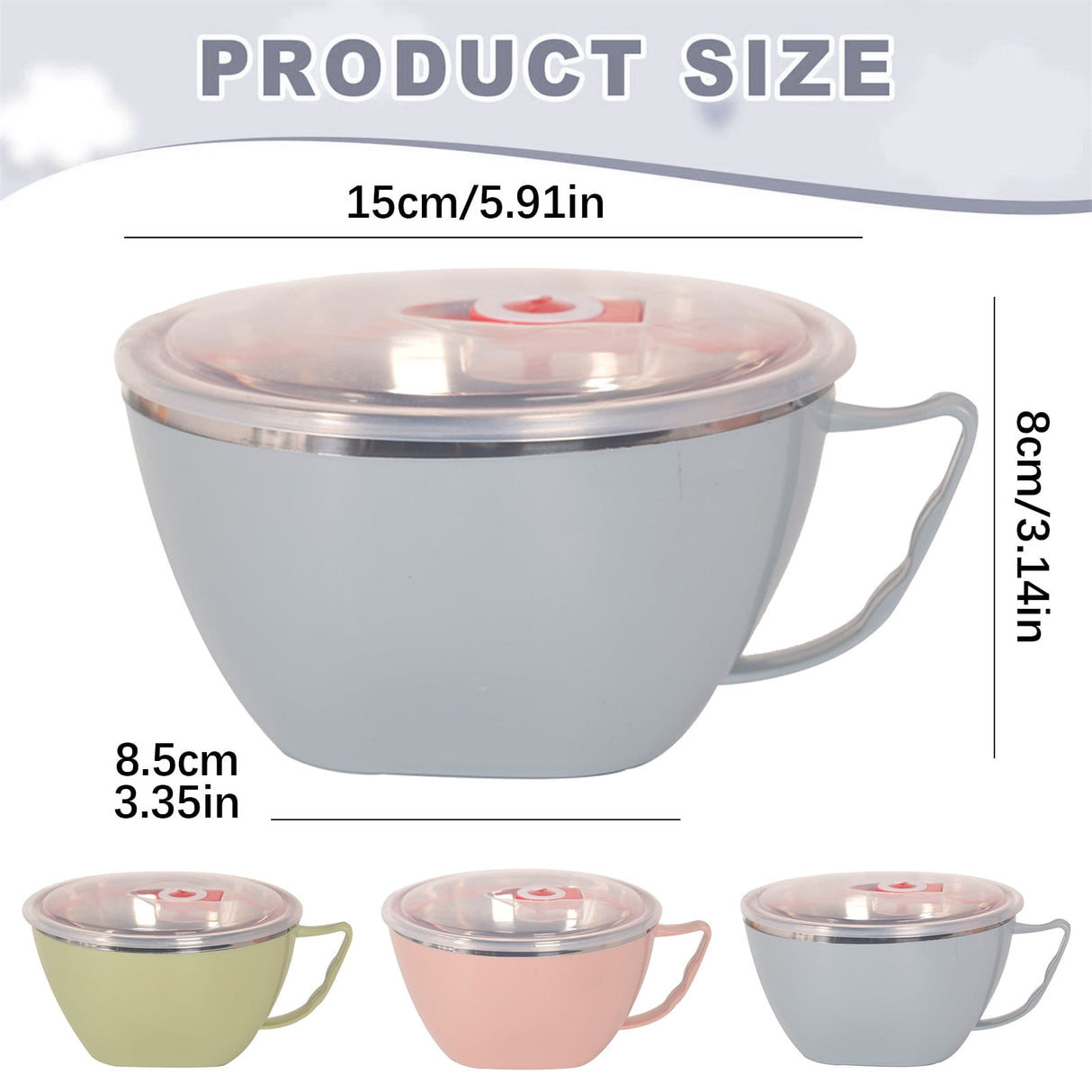 Plastic Soup Bowls with Handles, Microwave Safe Bowl with Lid, Microwavable Soup Mug with Lid, Large Soup Cups for Ramen Noodle Cereal, 1 Pcs, 5.91x3.14 5.91" x 3.14" Light Blue