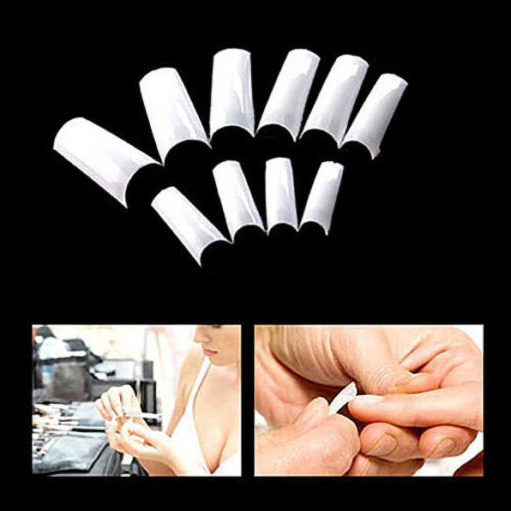 500PCS Acrylic Nail Tips,French Style Artificial False Nails for Manicure,DIY Nail Art with Storage Box,10 Sizes,Natural & Clear,Perfect Gift for Nail & Home Use Transparent