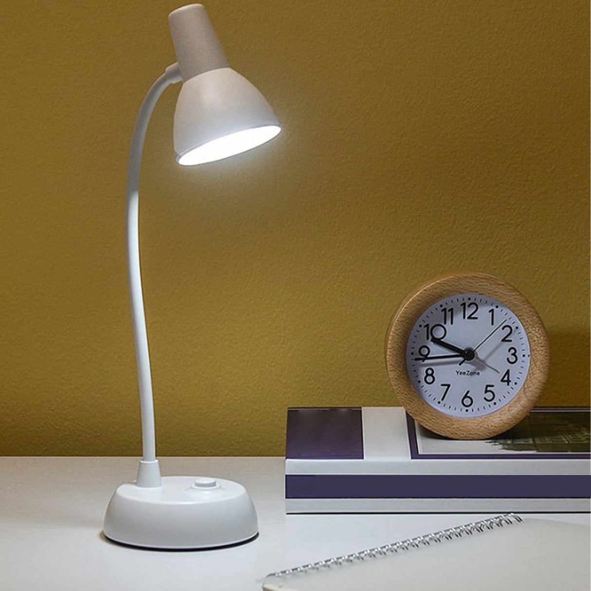 Cute Pink Desk Lamp with USB Charging Port,Dimmable LED Table Lamp for Home Office,Flexible Neck Reading Light with Auto Dimming,Power Adapter Included,LED Eye Protection Table Lamp White