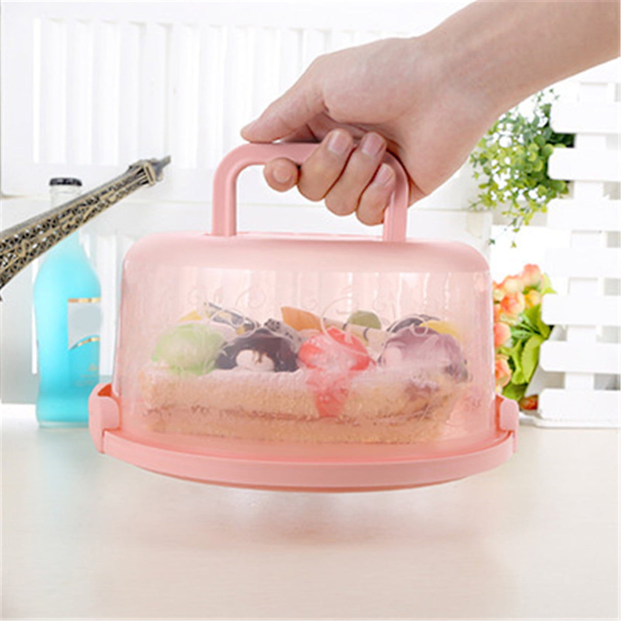 Portable Cake Storage Box, Transparent Plastic Cover with Snap Locks for Freshness, 26x22.5x13.5cm Airtight Container for Cupcakes or Snacks, Refrigerator-Safe and Odor-Proof Design Pink