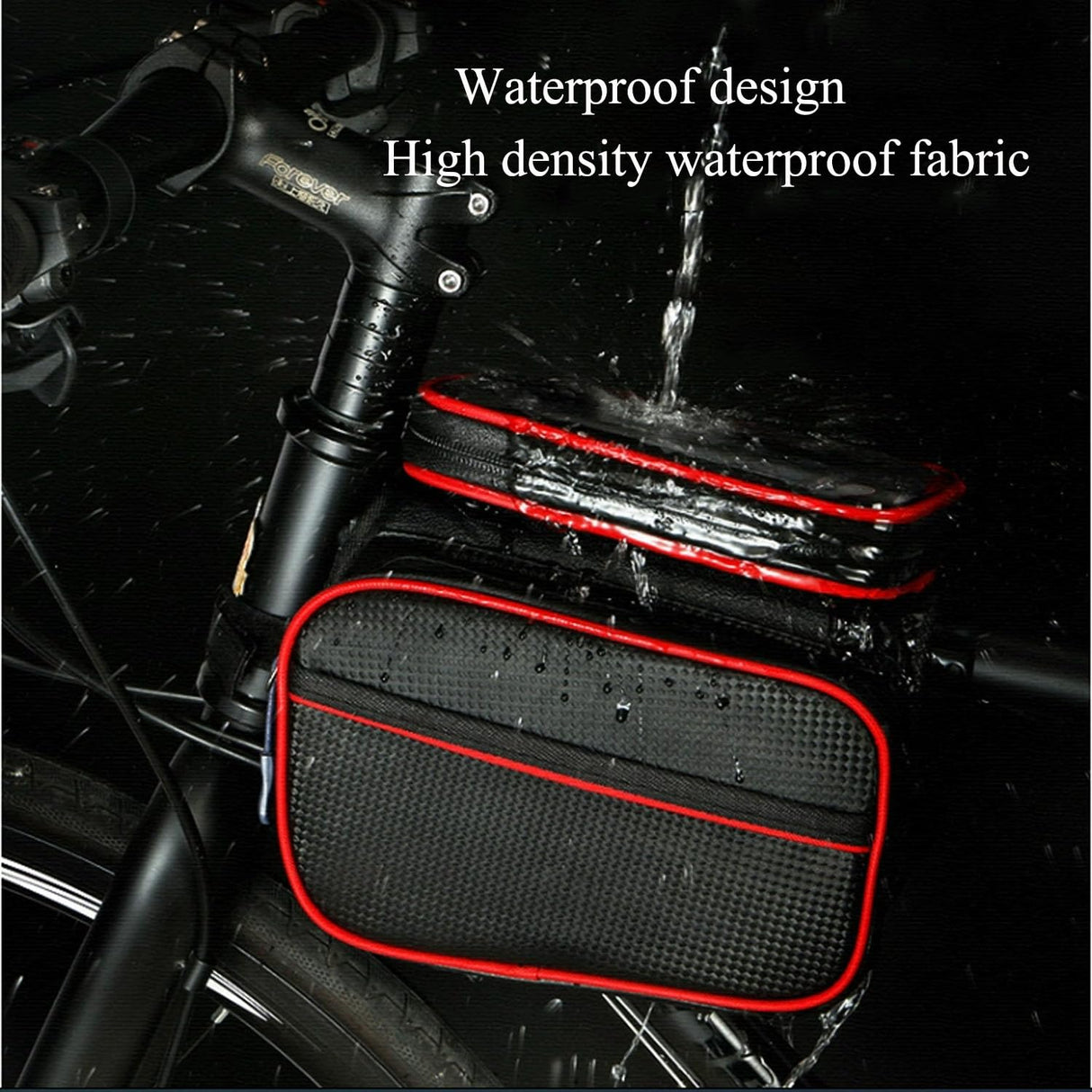 Bicycle Bag - Frame Bag - Bicycle Phone Holder - Top Tube Bag - Smartphone Holder - MTB Accessories - Road Bike - E-Bike - Waterproof - Touchscreen - Bicycle Accessories - Storage Bag - Bicycle Holder with Storage Space - Double Bag - Black - 1 piece