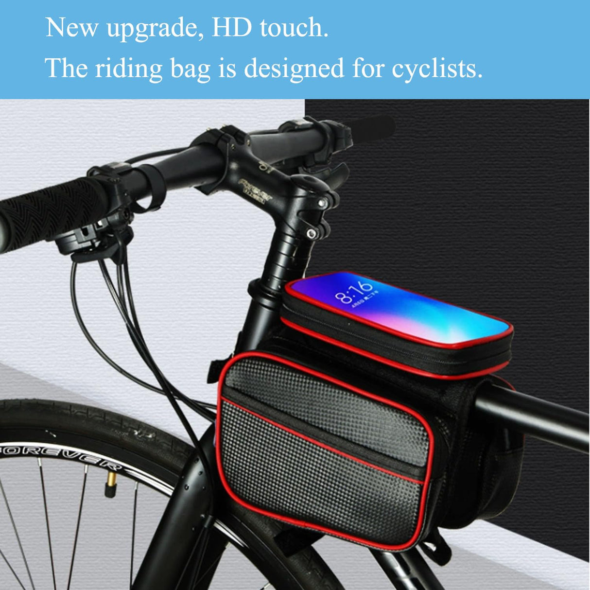 Bicycle Bag - Frame Bag - Bicycle Phone Holder - Top Tube Bag - Smartphone Holder - MTB Accessories - Road Bike - E-Bike - Waterproof - Touchscreen - Bicycle Accessories - Storage Bag - Bicycle Holder with Storage Space - Double Bag - Black - 1 piece