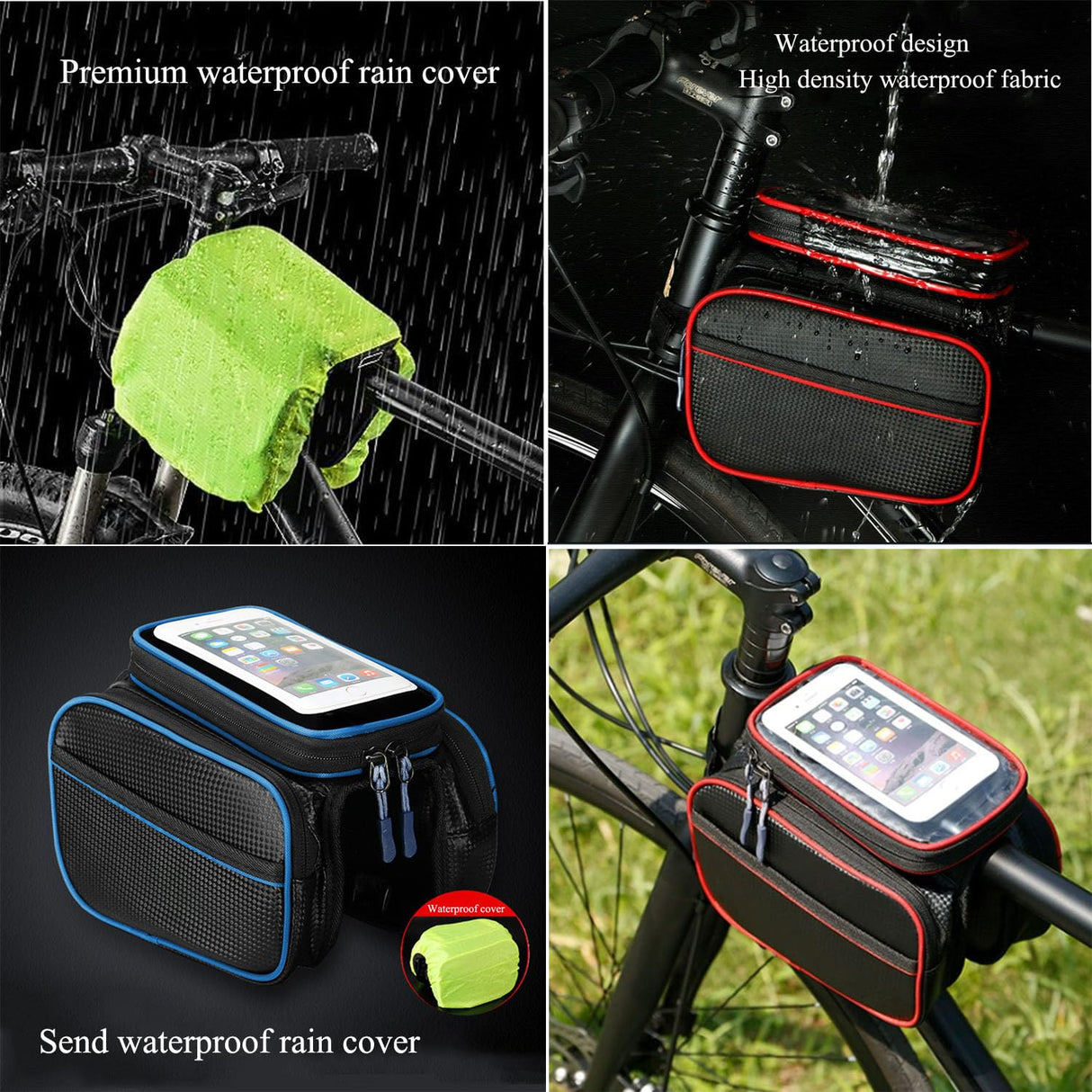 Bicycle Bag - Frame Bag - Bicycle Phone Holder - Top Tube Bag - Smartphone Holder - MTB Accessories - Road Bike - E-Bike - Waterproof - Touchscreen - Bicycle Accessories - Storage Bag - Bicycle Holder with Storage Space - Double Bag - Black - 1 piece