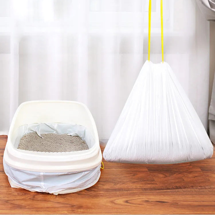 Cat Litter Bags - Cat Litter Liner - Cat Litter Bags - With Drawstring - Extra Strong - Cat Litter Bags - Hygiene - Leakproof - Thick Plastic Bags - Cat Accessories - Cleaning - Universal - Large Size - Tear-resistant - White - 3 pieces