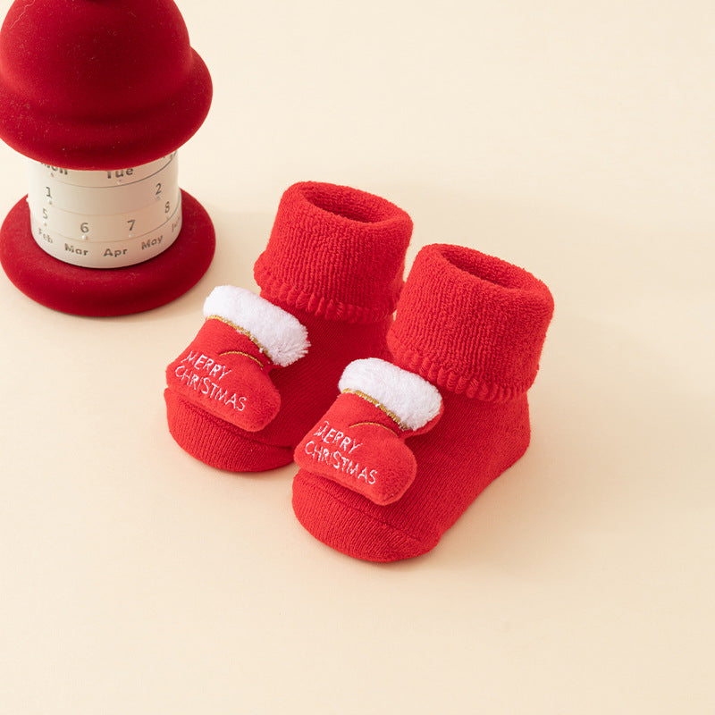 Baby Christmas Socks - Non-Slip Baby Socks - Warm House Socks - First Christmas - Santa Claus - Reindeer - Christmas Tree - Christmas Boots - Winter Booties - Maternity Gift - Christmas Clothes - Cotton Socks - Non-Slip Sole - Christmas Gift - Red Mix - 6