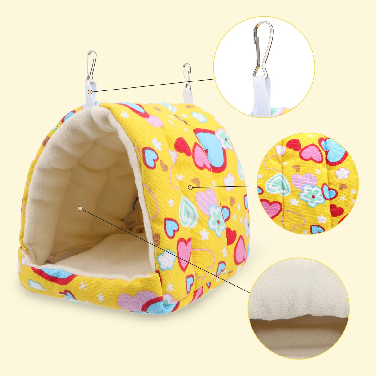 Bird Hammock - Sleeping Nest Bird - Bird Tent - Bird Cage Accessories - Parrot Toys - Parakeet Toys - Hammock - Plush House - Lovebird - Cockatiel - Canary - Sleeping Bag - Yellow - 1 Piece